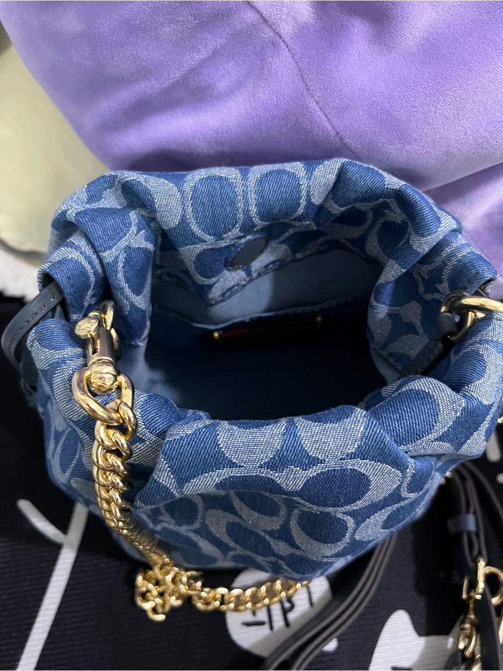 Coach Denim Signature Drawstring Crossbody - Blue - Picture 9 of 10